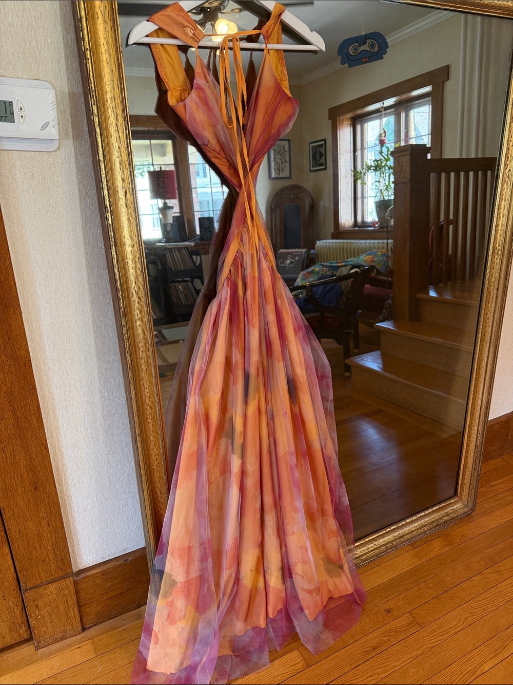 Harper Lane NWOT Orange-Pink Floral Maxi Dress - Lightweight Tie-Back